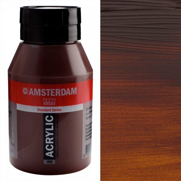 Akrila Krāsa Amsterdam  Burnt Umber 409, Dedzināta Umbra, 1000 ml 