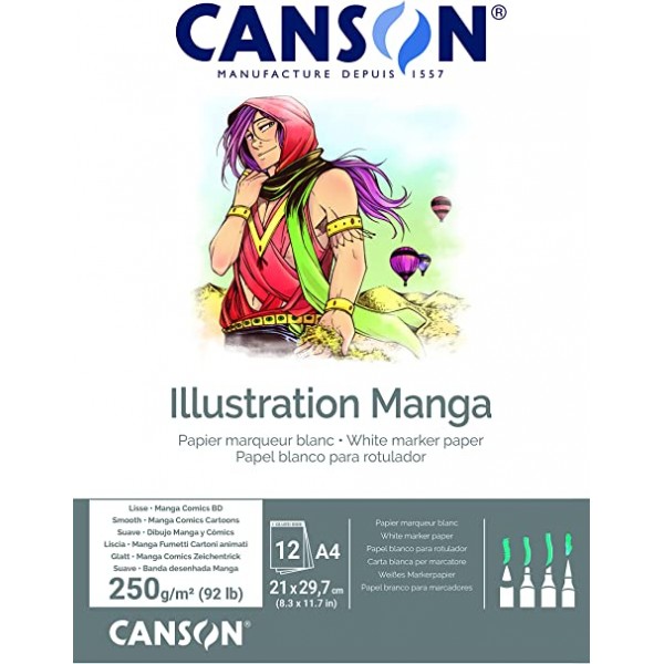 Zīmēšanas bloks marķieriem Canson Illustration Manga, A4, 250gr/m. 12lp