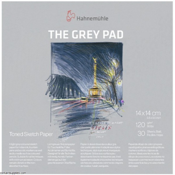 Tonēts skiču papīrs Hahnemuhle The Grey pad, 14x14 cm, 30 lp, 120gr.