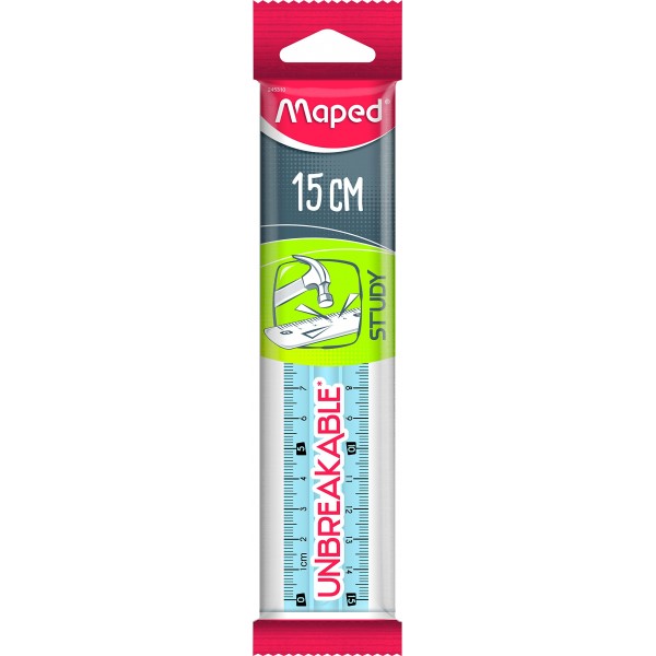 Lineāls Maped Study Unbreakable, 15 cm, caurspīdīgs