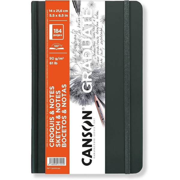 Zīmēšanas bloks cietos vākos ar gumiju Canson Graduate Sketch&Notes, A5, 90 gr, 184lp