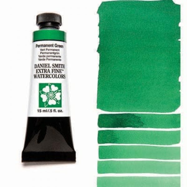Akvareļkrāsa Daniel Smith 15 ml; Permanent Green , permanenti zaļa