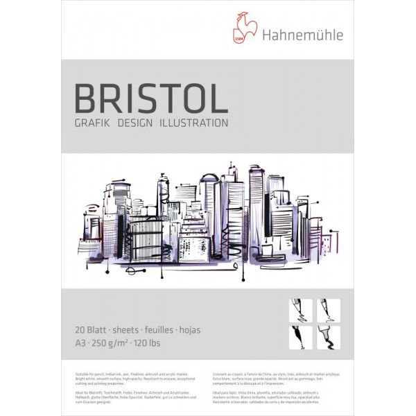 Skiču bloks Hahnemuhle Bristol Grafik Design Illustration, A3, dabīgi balts papīrs, 20 lp