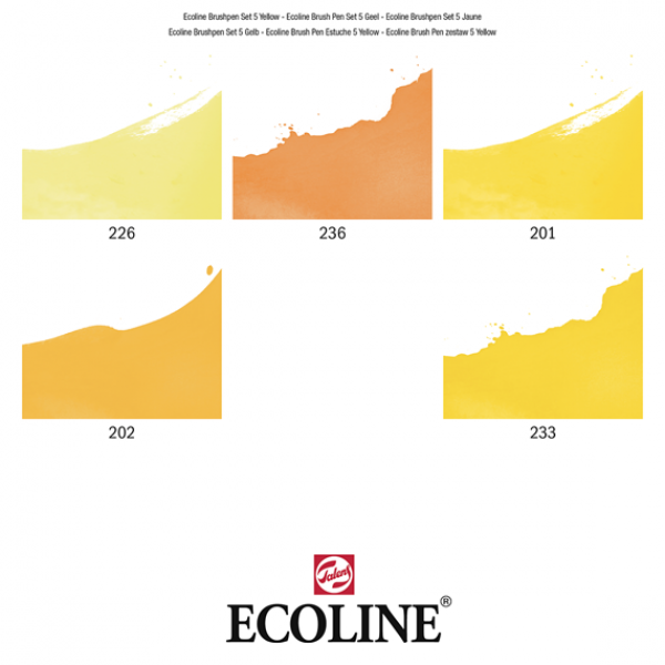 Akvareļu flomāsteri ECOLINE Brush Pen, 5 dzeltenie toņi.
