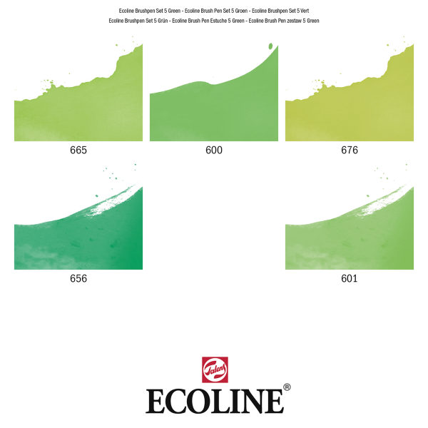 Akvareļu flomāsteri ECOLINE Brush Pen, 5 zaļie toņi.