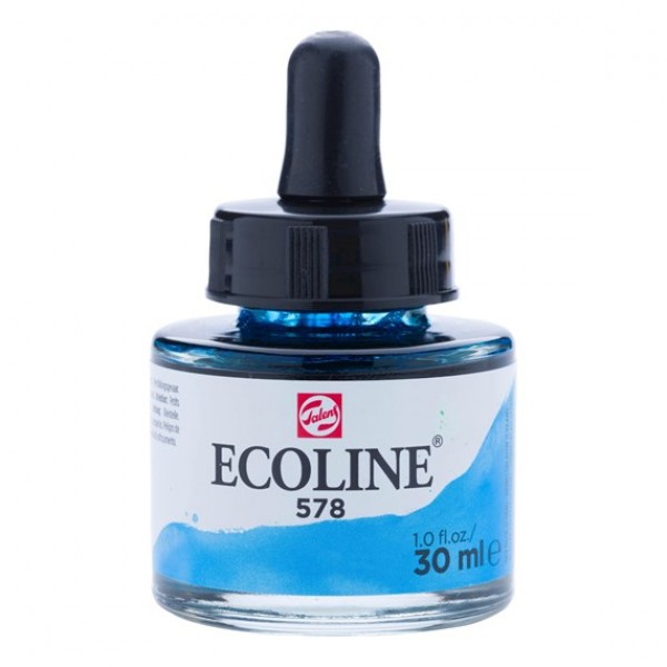Ecoline šķidrā akvareļu krāsa 30ml, debesu zils (cyan) 578