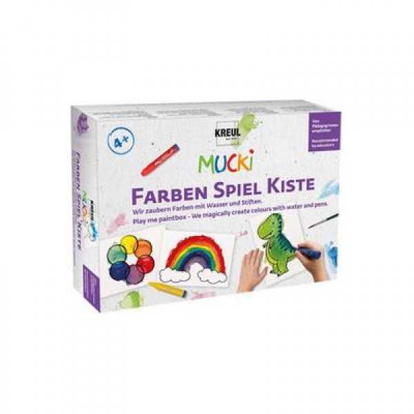 Pirkstiņkrāsas Mucki,  6 akvareļkrāsu flomāsteri + ota +10  motīvu kartītes, 29104