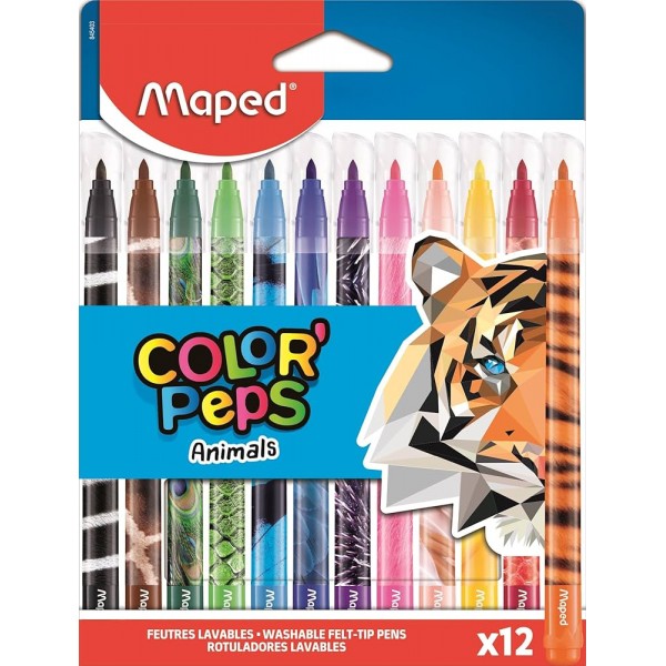 Flomāsteri Color'Peps Animals Maped, 12 krāsas, 2,8mm