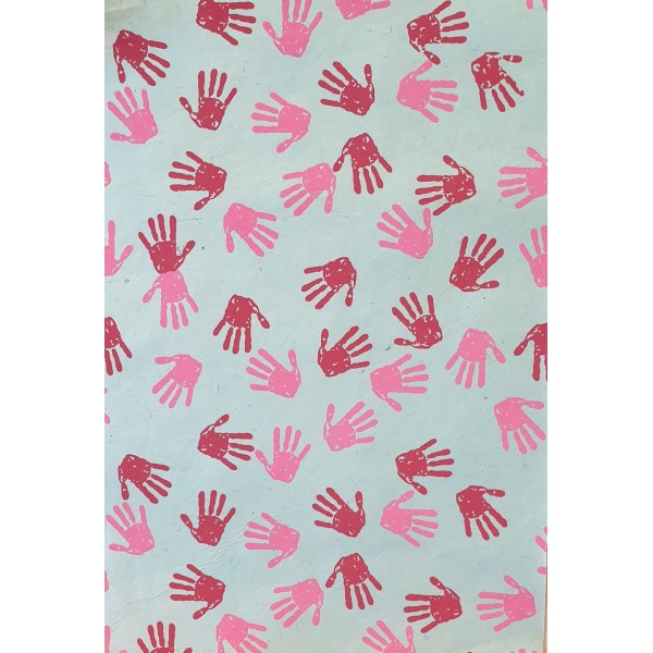 Nepālas papīrs  A4 Sarkani plaukstas nospiedumi uz zaļgana fona