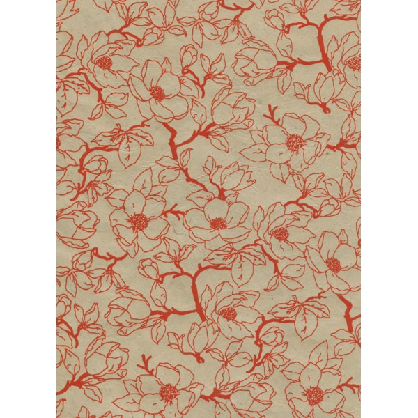 Nepālas papīrs  A4  Brūnas krāsas fons ar sarkanām magnolijām 