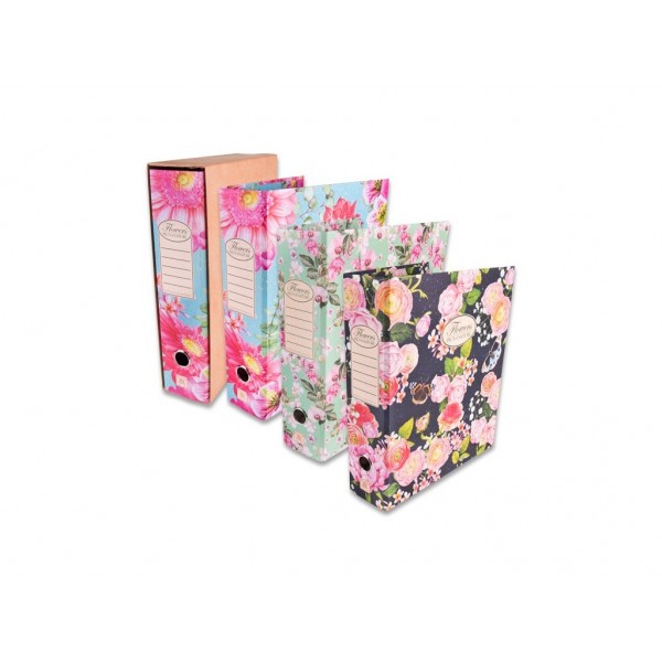 Mape reģistrs Pigna "Nature Flowers" kārbā, A4 formāts, 75 mm, asorti
