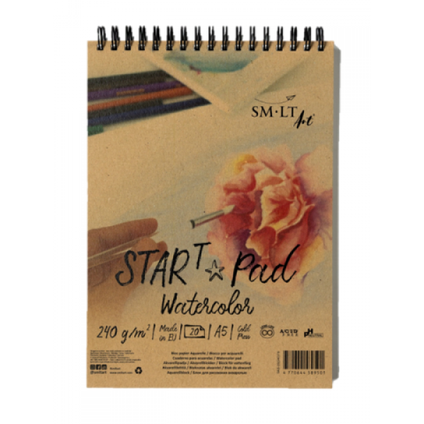 Akvareļu albums SMLT Start Pad Watercolor, ar spirāli, A5, 240g/m, 20 lp