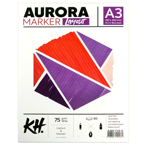 Zīmēšanas bloks marķieriem Aurora Marker Layout, A3, 75 g/m, 50 lp