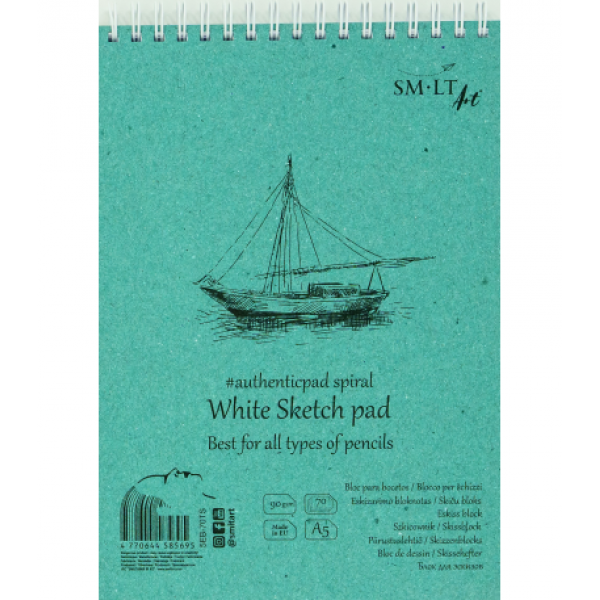 Zīmēšanas bloks Smiltainis White Sketch pad, A5, ar spirāli, baltas lapas, 70 lp