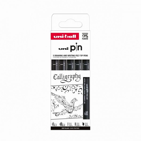 Rapidogrāfu Uni PIN komplekts Calligraphy, deep black, 5.gab.