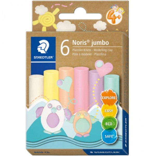 Plastilīns Noris Jumbo Staedtler, 6 krāsas, 6x 16.6 g, pasteļkrāsas