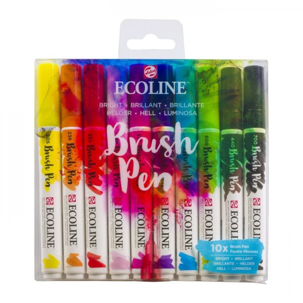 Akvareļu flomāsteri ECOLINE Brush Pen, 10 toņi Bright, spilgti