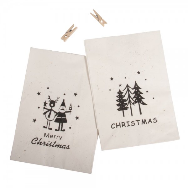 Papīra maisiņi ar koka knaģīšiem Rayher ''Christmas''; 2 gab 