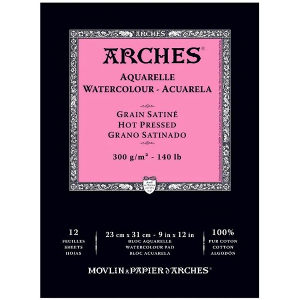Akvareļu albums Arches 23x31 cm; Hot Pressed  100 % kokvilna 