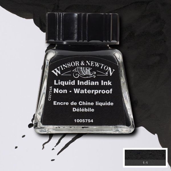 W&N tinte melns ūdensnenoturīgs (liquid indian ink) ; 14 ml